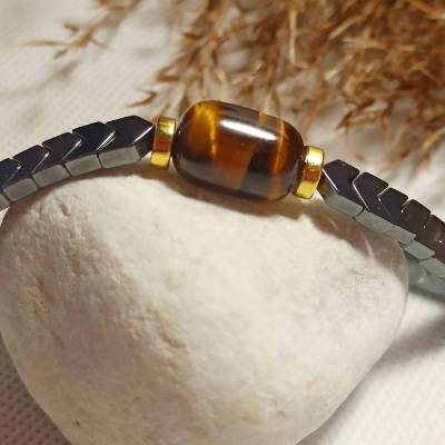Hämatit Pfeil Armband mit Tiger Auge Herren Armband