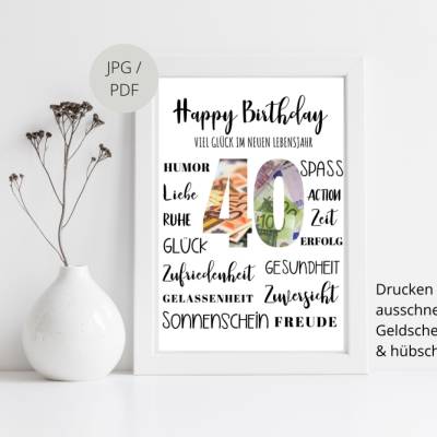 Geldgeschenk 40.Geburtstag | persönliches Geburtstagsgeschenk | runder Geburtstag Geldgeschenk