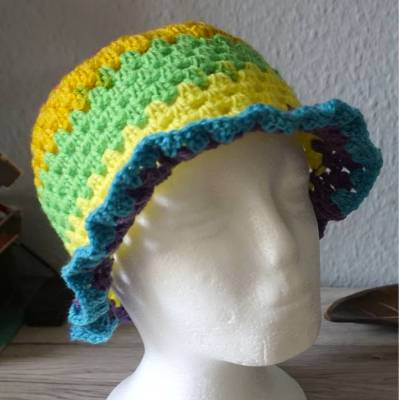 Mütze Bucket Hut Fischerhut Damen Kindermütze Mädchen Farbverlauf Neon Kopfumfang bis 54cm  amigoll9  gehäkelt