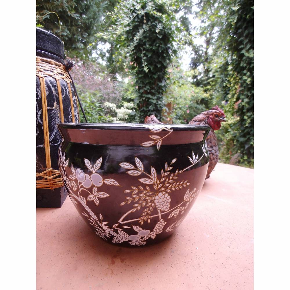 Topf bertopf Blumentopf Koi Goldfisch Fisch Japan japanisch Blumenvase  Vase Vintage Handarbeit Handbemalt Bemalt Cachep