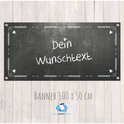 Banner Event 100 x 50 cm - personalisierbar | Tafeloptik mit Kreide Ornamenten - Herzlich Willkommen oder Wunschtext