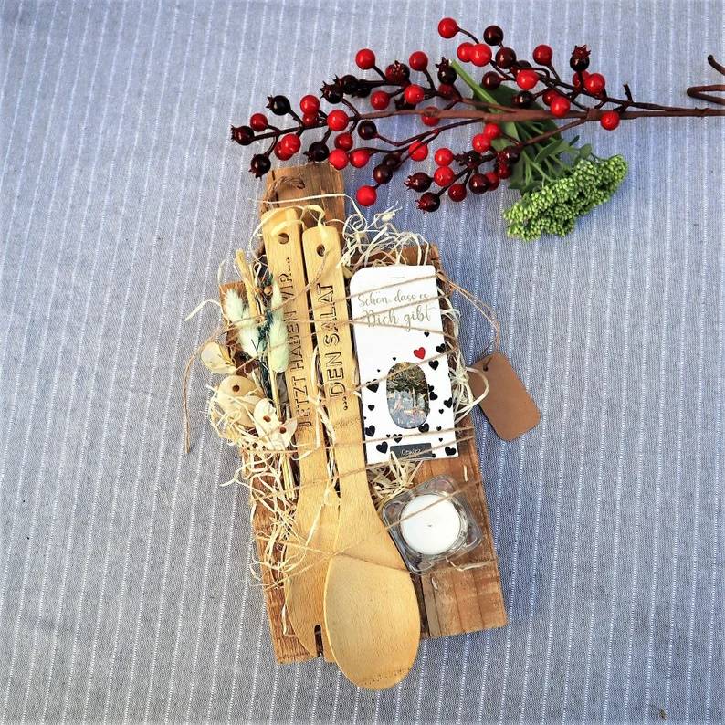 Geschenk Set mit Gewürz Geburtstagsgeschenk Salatbesteck