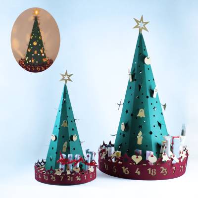 SVG Plotterdatei Adventskalender Rubbellose, Schokoriegel, Gutscheine & Weihnachtsbaum beleuchtet