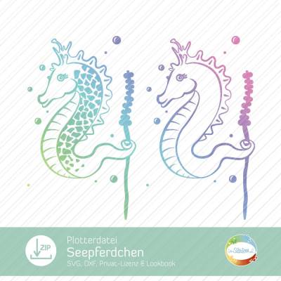 Plotterdatei Seepferdchen, SVG für das Schwimmabzeichen, Einfarbenplott, Mehrfarbenplott, Meeresbewohner, Seepferd