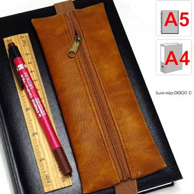 Mäppchen mit Gummiband, Kunstleder cognac braun used-look, A5 Kalender Notizbuch Ordner A4, BuntMixxDESIGN