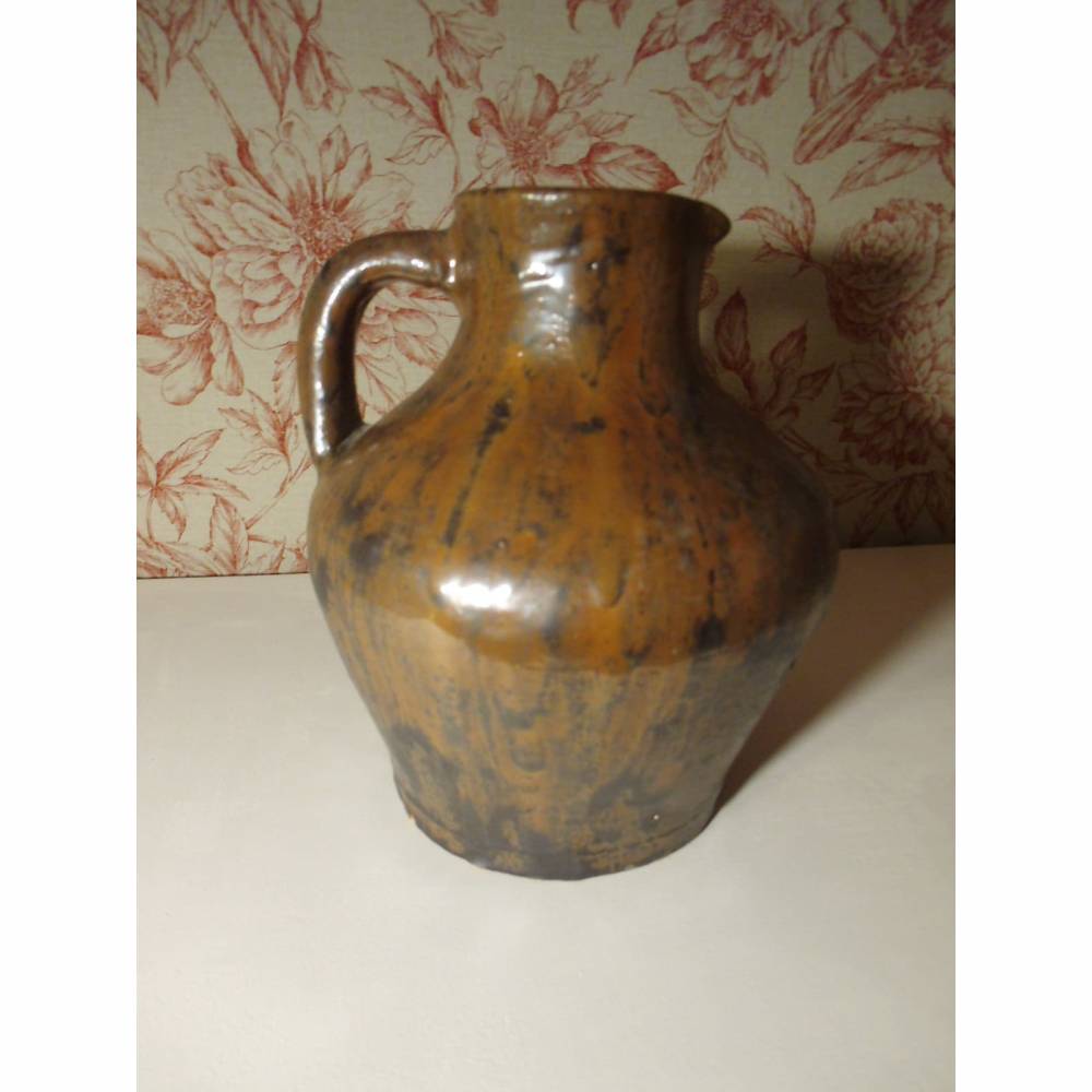 Schöne alte Vase glasiert Blumenvase Ton Teracotta handgemacht Vintage Krug Gesteckvase Henkelvase