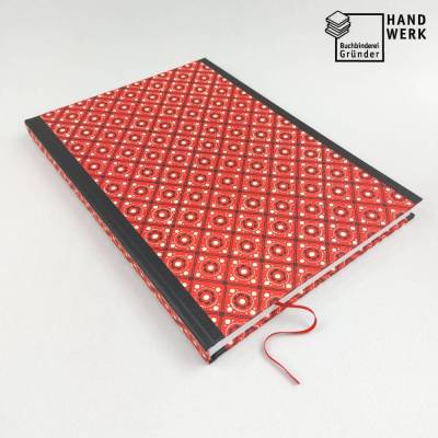 Notizbuch, A4, rot schwarz, 150 Blatt, handgefertigt