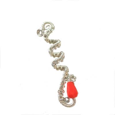 Kleine Zopfperle handgewebt rot silberfarben handmade Haarschmuck Zopfperle Dreadlock in wirework handgemacht
