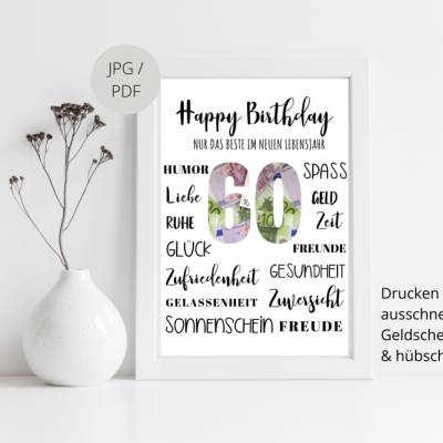 Geldgeschenk 60.Geburtstag | persönliches Geburtstagsgeschenk | runder Geburtstag Geldgeschenk