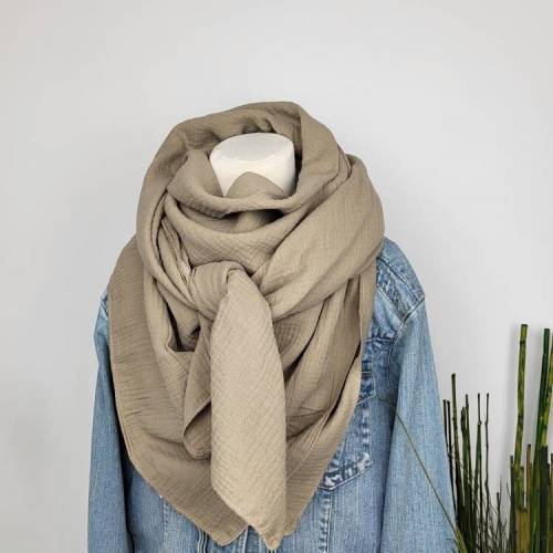 Musselintuch, Dreieckstuch, Halstuch, XXL Tuch, Musselinschal, Damen, Beige, Sand