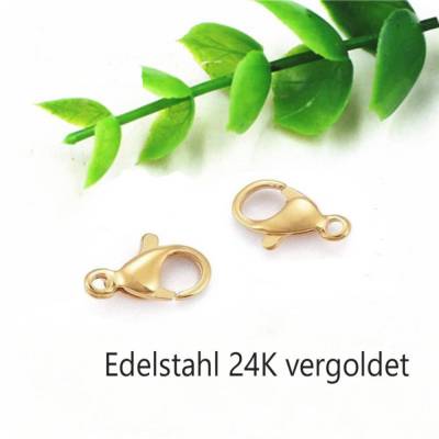 10x Karabinerverschlüsse Edelstahl 24K vergoldet 12x7 mm
