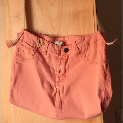 Upcycling Jeanstasche Unikat aus Vila Jeanshose – Handgemacht, Schulterriemen, rose-orange