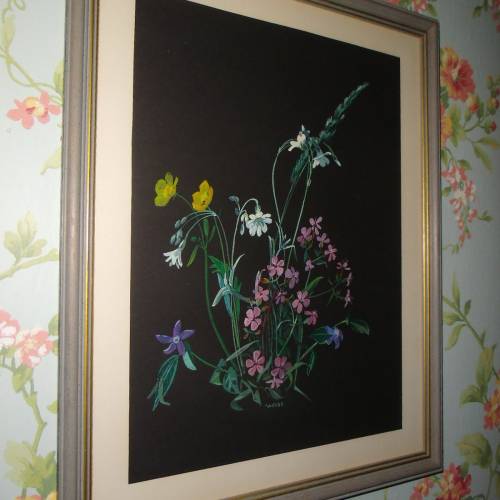 Original Gouache/Aquarell Blumenstrauß Blumen Blüten Landhaus Cottage