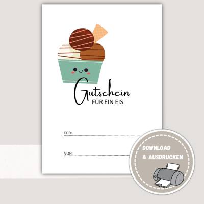 Gutschein zum Ausdrucken, Gutschein Eis ausdrucken, Gutschein Karte download, Eisgutschein - Printables,