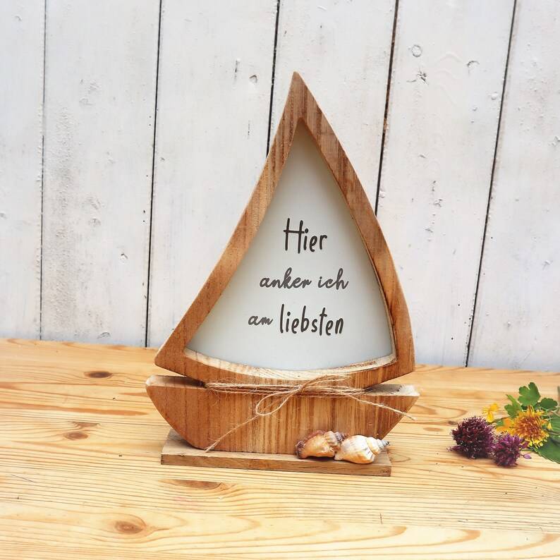 Deko Holz Schiff maritime Wohndeko/ Hier anker ich