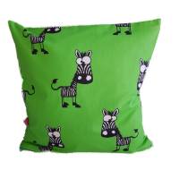 Grüner Kissenbezug Zebra Design 40x40 cm mit Reißverschluss, handgemachtes Unikat aus Baumwolle
