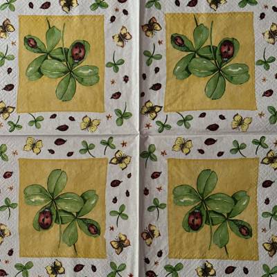 Serviette / Motivservietten  Kleeblatt mit Marienkäfer -1 einzelne Serviette 