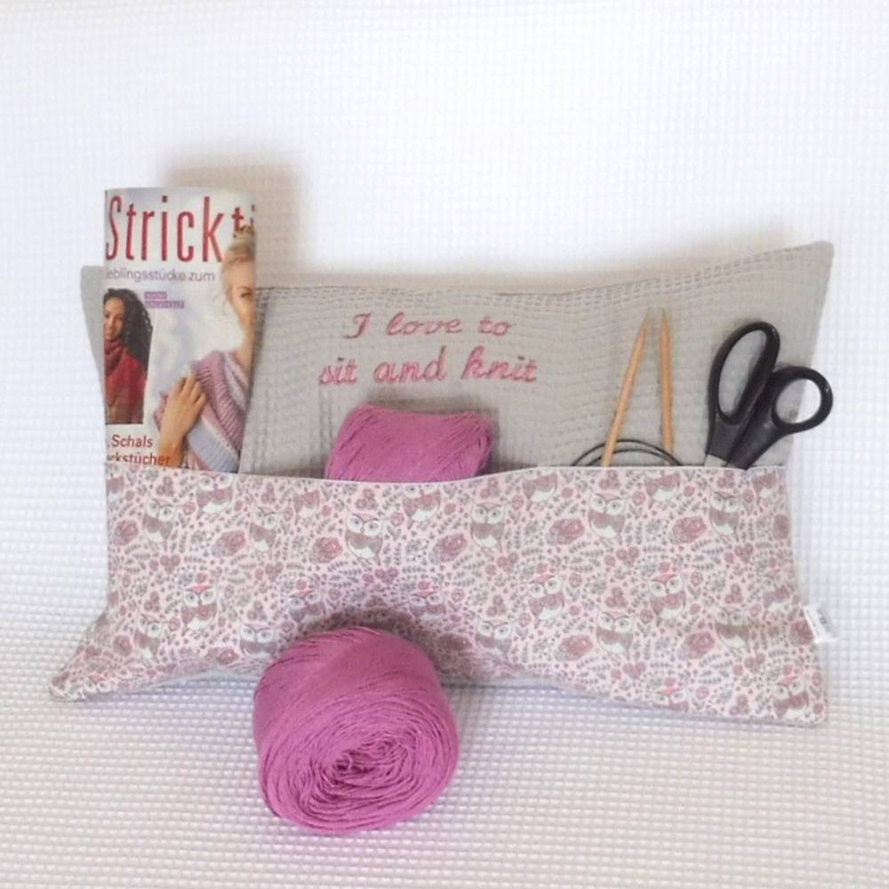 Kissen mit Taschen  Geschenk fr Strickerinnen & Hkelfans, Aufbewahrung  fr Wolle & Strickzubehr, Kissenbezug 30x50cm