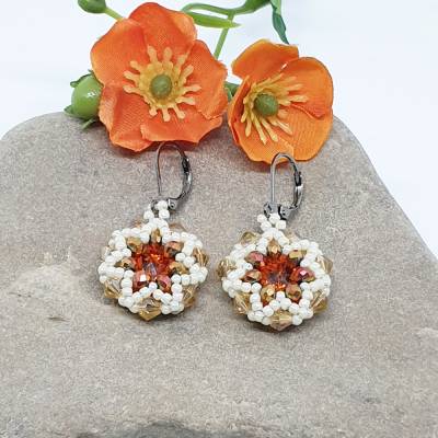 Ohrringe rund | orange, gelb, weiss | Edelstahl-Brisuren | ca. 4cm lang | Geschenk