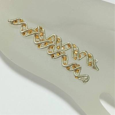 Funkelnde Spiralperlen Set handgewebt silberfarben Glasperlen goldfarben bicolor handmade Brautschmuck Zopfperle