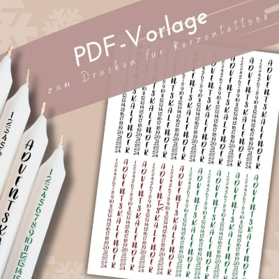 PDF Adventskalender Vorlage Kerzentattoo Weihnachtscountdown Kerzensticker Adventslicht Winterzauber Adventszeit