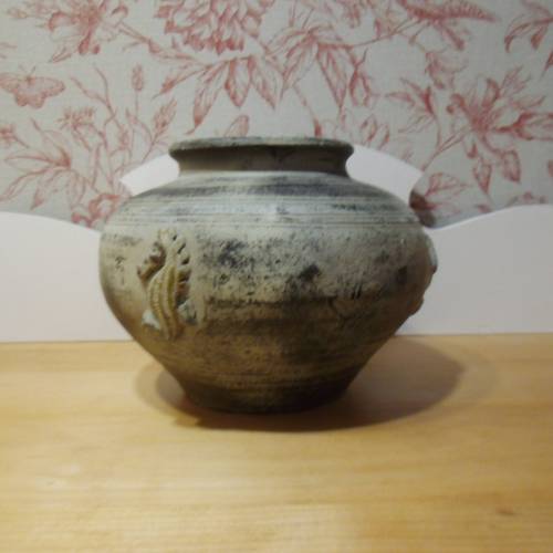 Schöne Vase Vintage mit Seepferdchen Ton mit Glasur hartgebrannt Dekoration Pflanzenvase