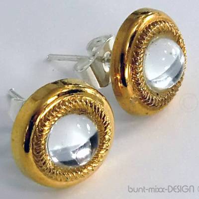  Ohrstecker Cabochon mit Rand goldfarben, Knopf vintage upcycling nachhaltig, handmade by BuntMixxDESIGN ©