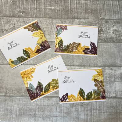 Grußkarten / Glückwunschkarten zum Geburtstag oder anderen Anlässen „Herbstliche Grüße“, bunte Blätter, Stampin’Up 