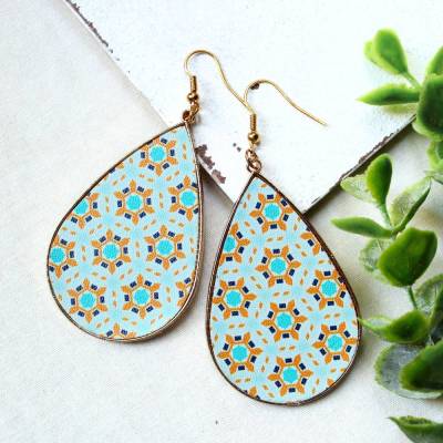 Tropfen Ohrringe mit Retro Muster • Ohrhänger | Ohrschmuck