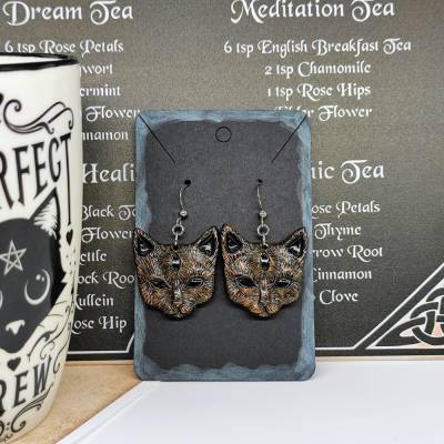 Mystische Katzen mit drittem Auge, Ohrringe aus Keramik in Wicca-Gothic Stil