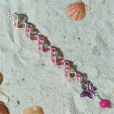 Funkelnde lange Haarperle Spirale handgewebt rosa pink silberfarben handmade Haarschmuck Zopfperle wirework