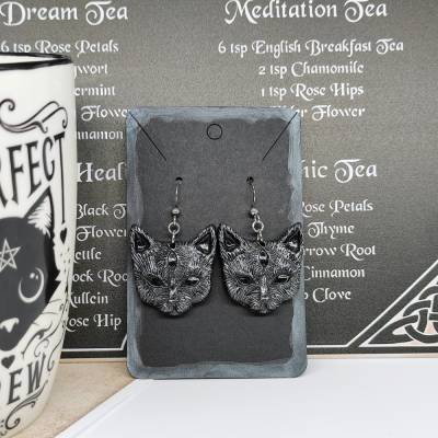 Mystische Katzen mit drittem Auge, Ohrringe aus Keramik in Wicca-Gothic Stil