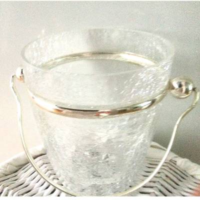 Vintage Eiskübel Craquelé-Glas mit versilberter Montur & Eiseinsatz aus den 60er/70er Jahren