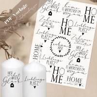 PDF Home für Stumpenkerzen Kerzentattoo Vorlage Kerzensticker Hier wohnt das Glück Zuhause Skandi Home Lieblingsplatz He