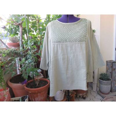 Damen Bluse/Tunika für die Größe 54, Jadegrün, mit Netz und Pailletten.