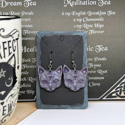 Mystische Katzen mit drittem Auge, Ohrringe aus Keramik in Wicca-Gothic Stil