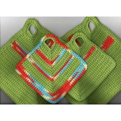 T0119 4 Topflappen 2 x Groß 2 x Kinder gehäkelt 100% Baumwolle Handarbeit