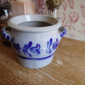 Steinzeug Schmalztopf Topf Tontopf Vorratstopf Blau Weiß Bauernhof Brocante Vintage Steingut Blumentopf Übertopf Landhau