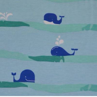 Jersey blau grün mit Wal Walfischen Meer Wellen 50 x 145 cm Nähen ♕
