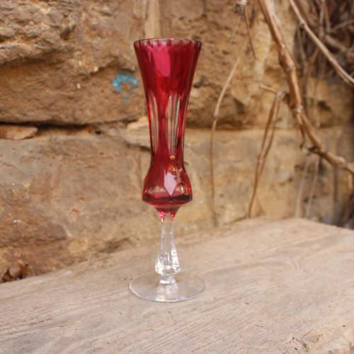 Vase Fußvase Solifleurvase 24% Bleikristall Überfangglas Weinrot 60er 70er Jahre