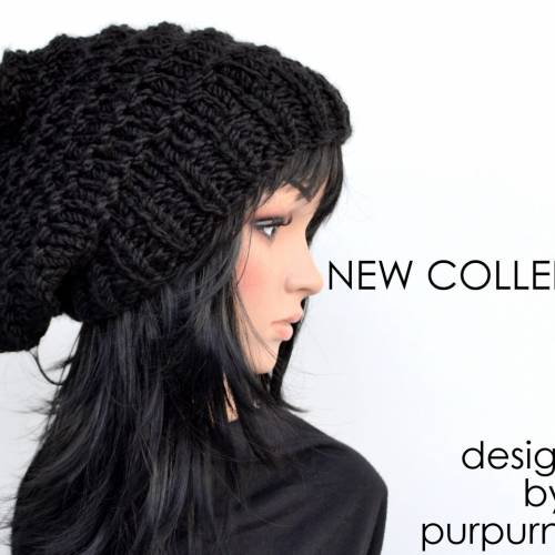 NEW COLLEKTION,Super cool Chunky Black Hat,knitted,Strickmütze,Unisex!Long Beanie!