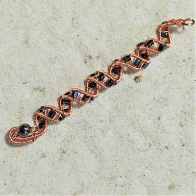 Lange Zopfperle handgewebt bronze kupfer handmade Haarschmuck schwarz gothic wirework handgemacht