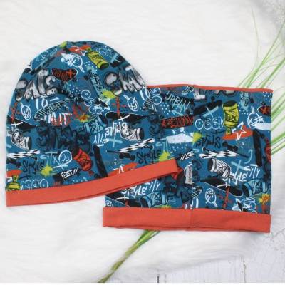 Skater Beanie Loop Mütze Kindermütze Wintermütze / Graffiti / Skateboard petrol terrakotta 