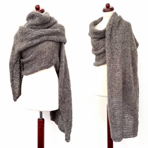 XXL Strickschal, Schal! Winterschal! Gestrickt! Für Sie und Ihn!Poncho! Damen! Onesize! Grobstrick! Decke, Grau,Schulter