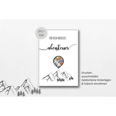 Geldgeschenk Geburtstag | persönliches Geburtstagsgeschenk Abenteuer Reise | Wandern Berge Standort | runder Geburtstag