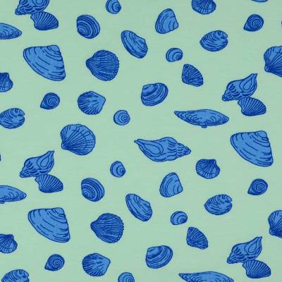 Jersey Baumwolljersey Muscheln mint - blau Oeko-Tex Standard 100(1m/12,-€)