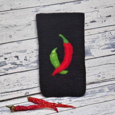 ETUI/KLEINES TÄSCHCHEN "PEPERONI", Naturmaterial Wolle, Handmade, für Männer & Frauen, Aufbewahrung, Schwarz, Rot, Grün