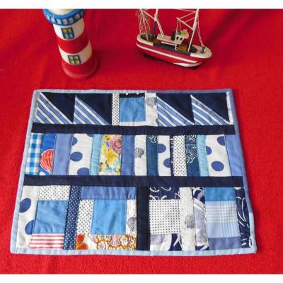 maritimes Tischset , blau weißer Tischläufer , blaue Platzmatte Patchwork Quilt