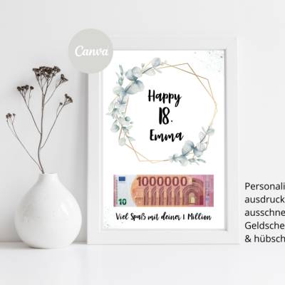 CANVA Design | Geldgeschenk 18. Geburtstag | persönliches Geburtstagsgeschenk Tochter Sohn | PDF Datei | Eukalyptus