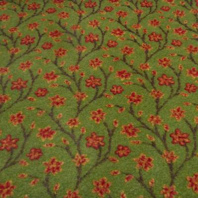 Stoff Ital. Musterwalk Walkloden Kochwolle Relief Blumen Ranken grün gelb rot braun Mantelstoff Kleiderstoff
